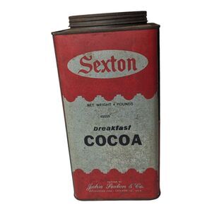 Vintage Advertising Sexton Breakfast Cocoa 4 Lb Container Metal Lid Chicago John